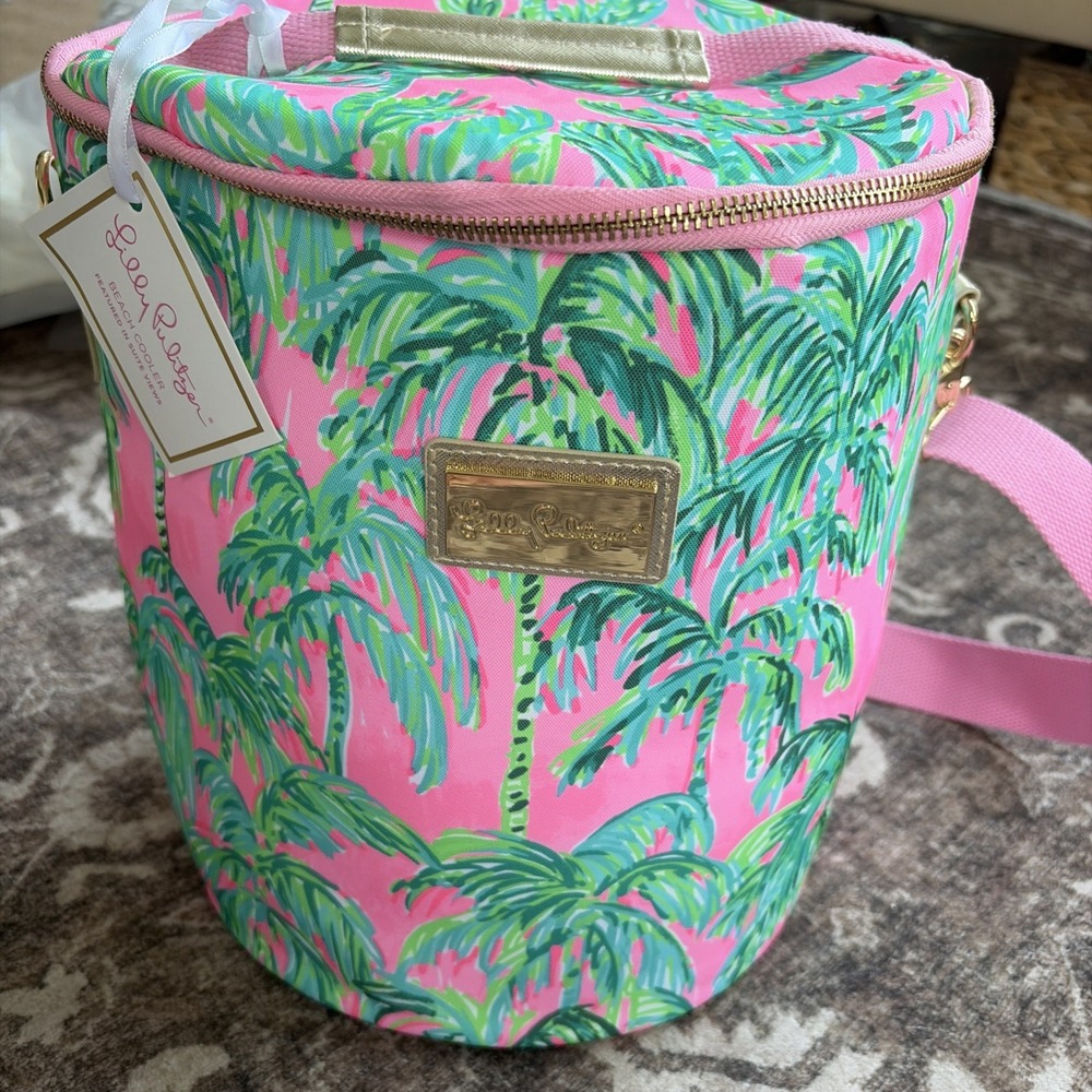 Lilly Pulitzer Beach Cooler 12" Round Pink Palm Trees Tropical Insulated Bag New